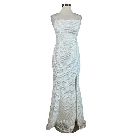 Aidan Mattox White Sequined A-Line Sleeveless Long Evening Gown Size 12 Formal - Picture 1 of 14